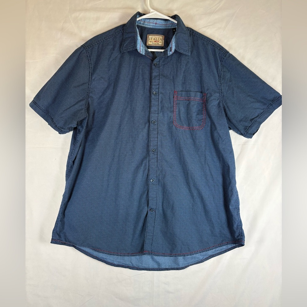 Italina Navy Microdot Short-Sleeve Button-Down Shirt